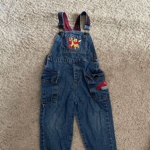 Vintage Disney Pooh & Tigger Denim Overalls with Embroidered Design, 3T